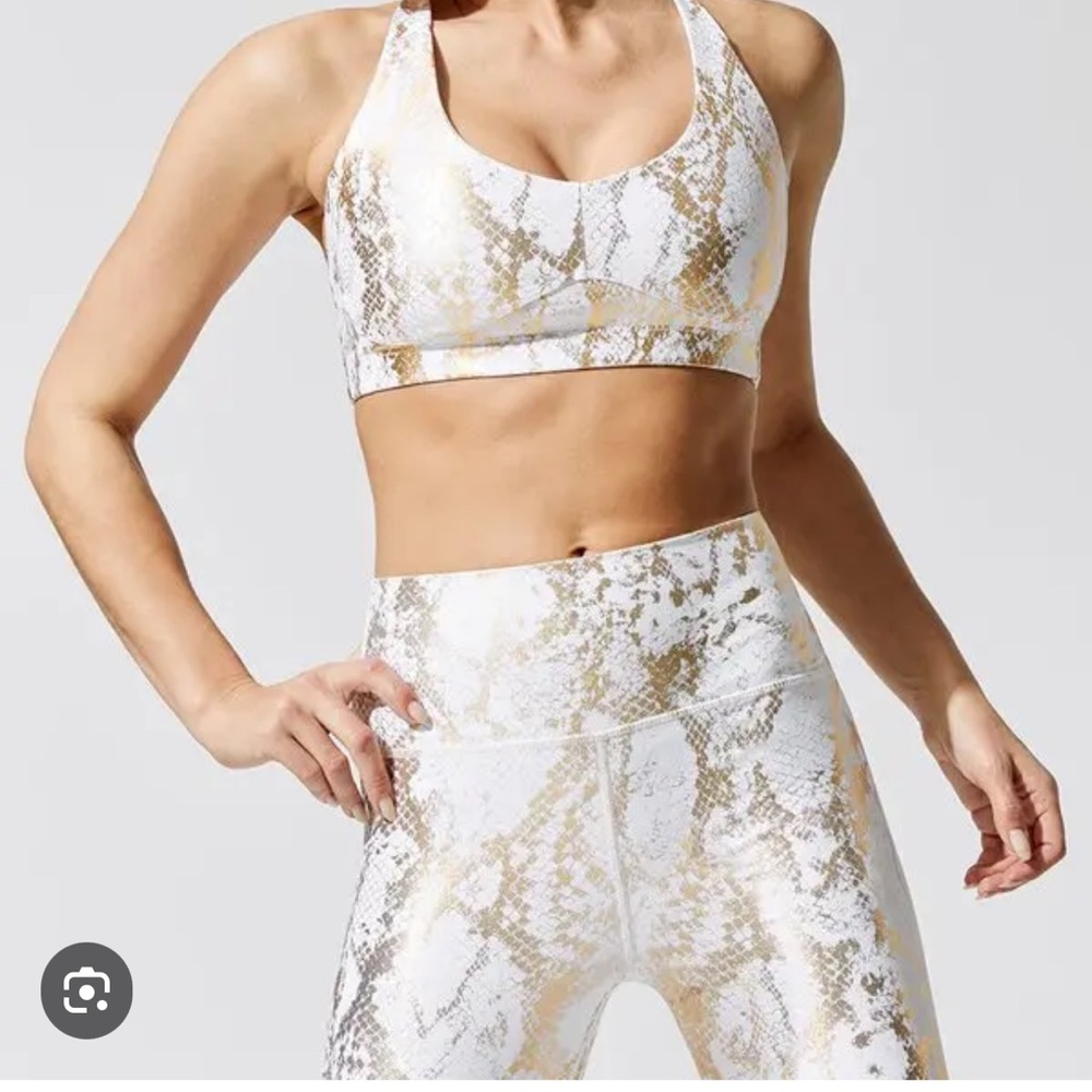 Carbon38 White and Gold Snake-Print High-Waist Leggings